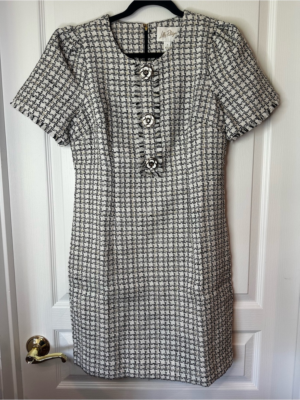 Lilly Pulitzer Black and White Tweed Short-Sleeve Shift Dress
